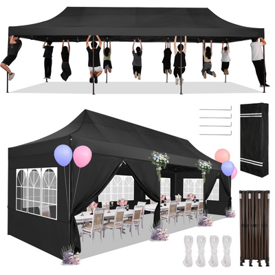 HOTEEL 13x26 Heavy Duty Pop Up Canopy,Instant Outdoor Gazebo with 6 Sidewalls, Commercial Grade Party Tent for Wedding Events, Hexagonal Frame,Black