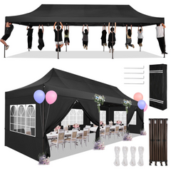 HOTEEL 13x26 Heavy Duty Pop Up Canopy,Instant Outdoor Gazebo with 6 Sidewalls, Commercial Grade Party Tent for Wedding Events, Hexagonal Frame,Black