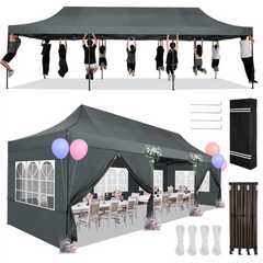 HOTEEL 13x26 Heavy Duty Pop Up Canopy,Instant Outdoor Gazebo with 6 Sidewalls, Commercial Grade Party Tent for Wedding Events, Hexagonal Frame,Black