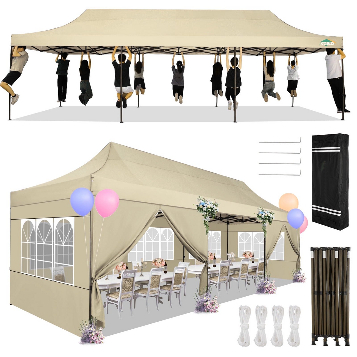 HOTEEL 13x26 Heavy Duty Pop Up Canopy,Instant Outdoor Gazebo with 6 Sidewalls, Commercial Grade Party Tent for Wedding Events, Hexagonal Frame,Black