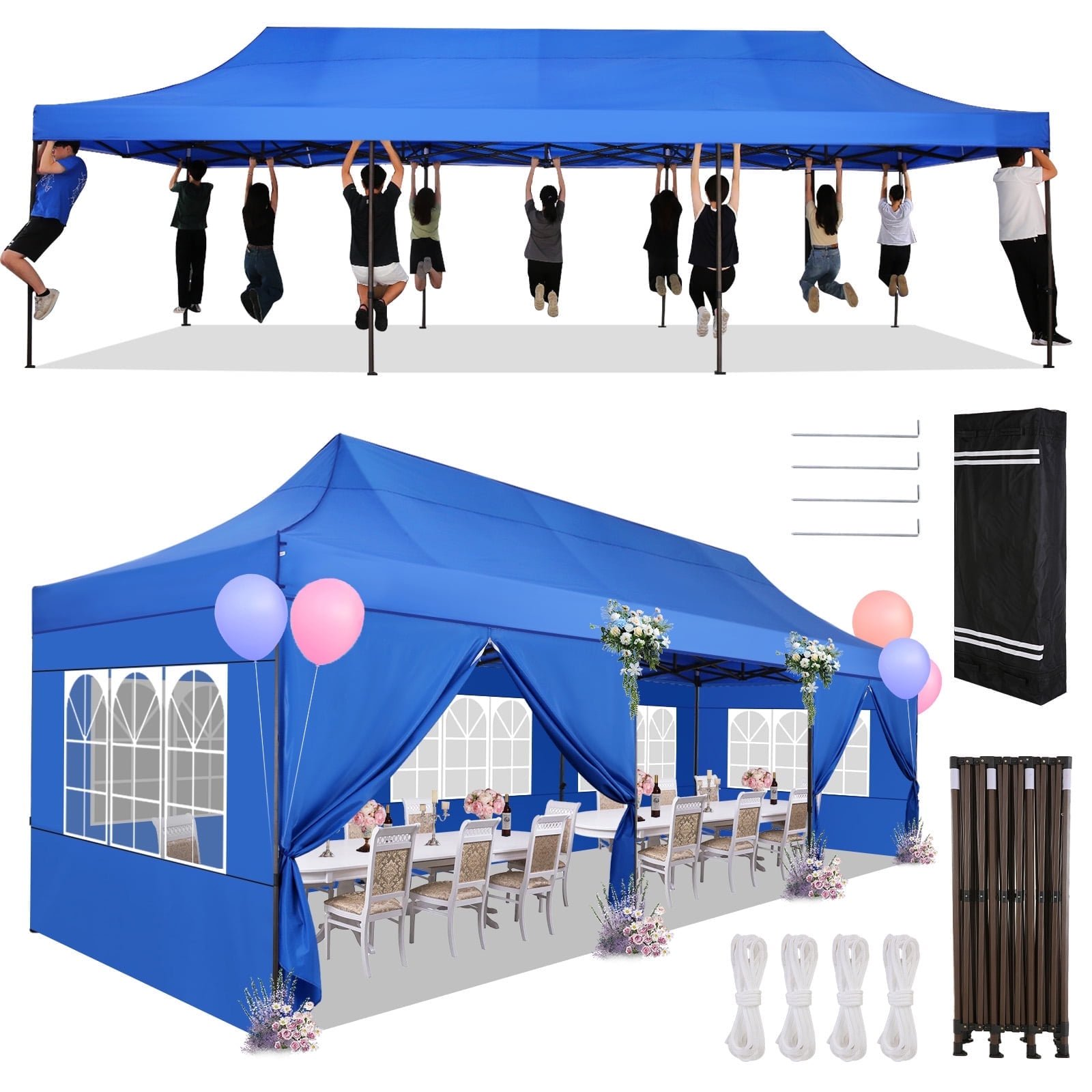 HOTEEL 13x26 Heavy Duty Pop Up Canopy,Instant Outdoor Gazebo with 6 Sidewalls, Commercial Grade Party Tent for Wedding Events, Hexagonal Frame,Black