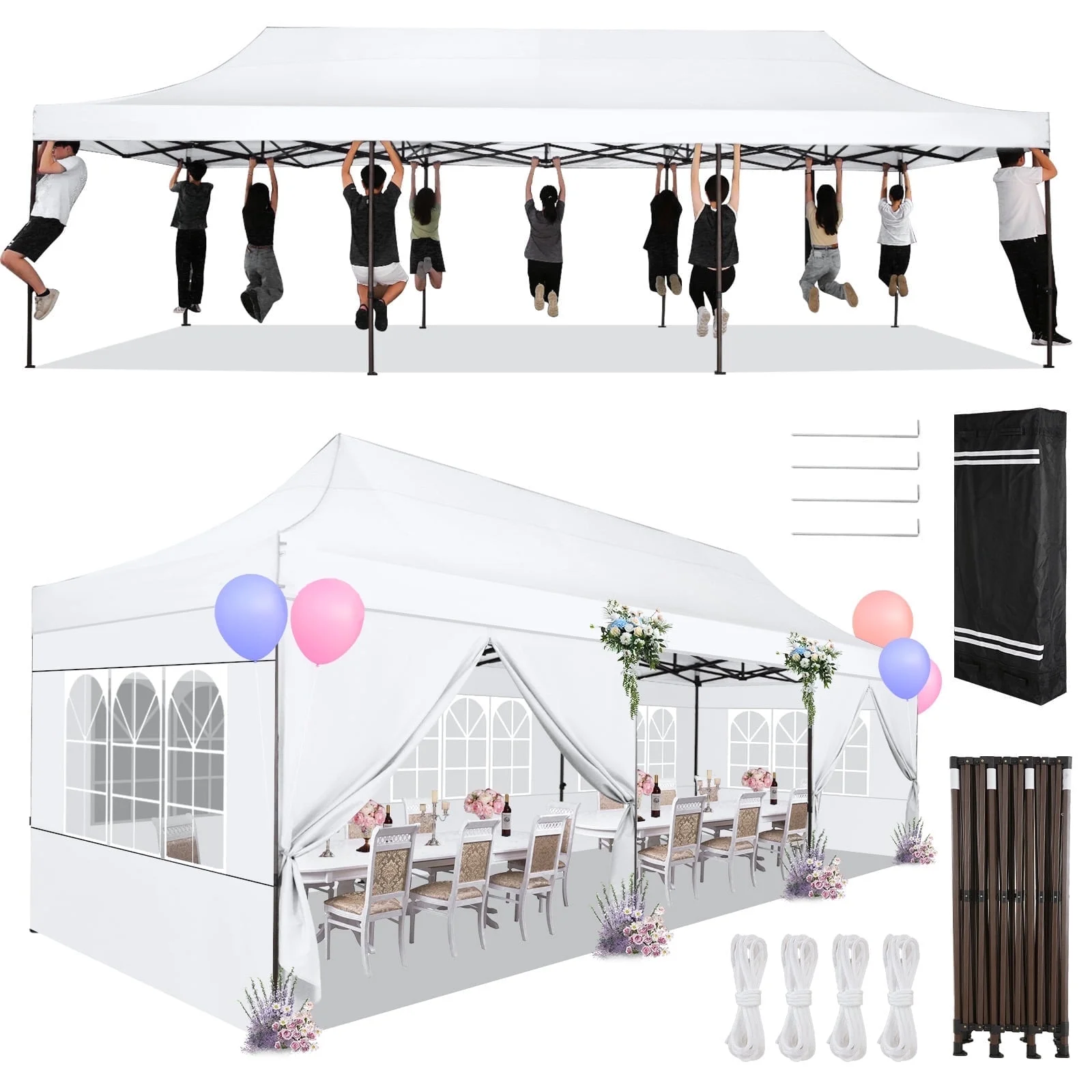 HOTEEL 13x26 Heavy Duty Pop Up Canopy,Instant Outdoor Gazebo with 6 Sidewalls, Commercial Grade Party Tent for Wedding Events, Hexagonal Frame,Black