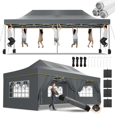HOTEEL 13x26 Heavy Duty Pop Up Canopy,Instant Outdoor Gazebo with 6 Sidewalls, Commercial Grade Party Tent for Wedding Events, Hexagonal Frame,Black