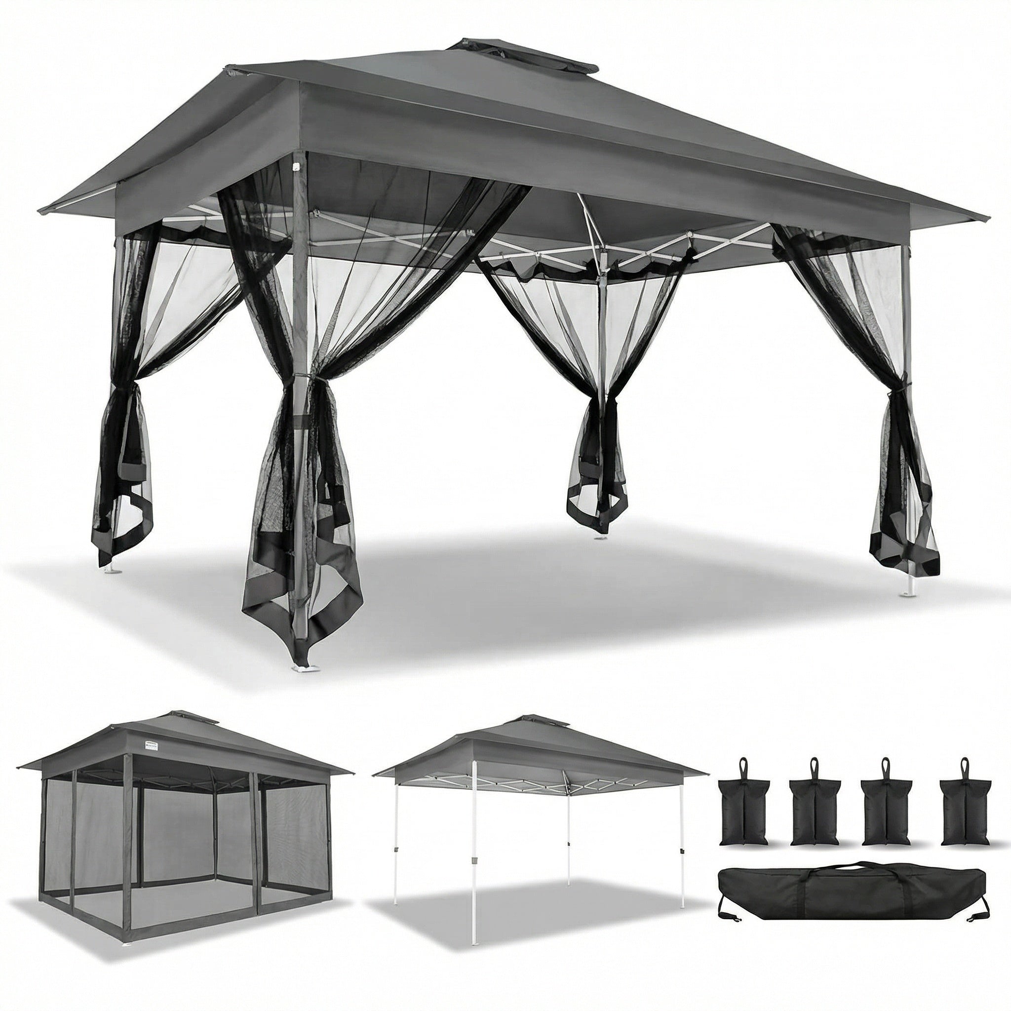 COBIZI 10¡®x15¡¯ Pop-Up Gazebo - Outdoor pop-up sunshade canopy tent, patio gazebo, shade canopy - Mesh tent with portable storage bag, suitable for camping, garden, terrace, backyard