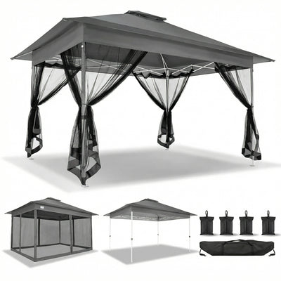 COBIZI 10¡®x15¡¯ Pop-Up Gazebo - Outdoor pop-up sunshade canopy tent, patio gazebo, shade canopy - Mesh tent with portable storage bag, suitable for camping, garden, terrace, backyard