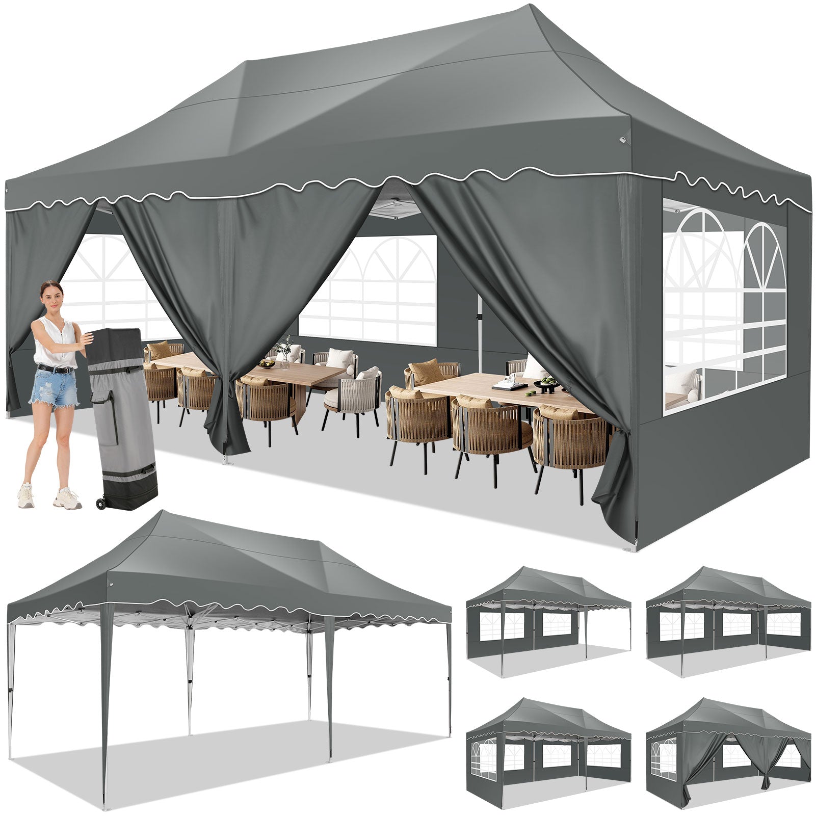 HOTEEL Canopy 10'x20' Pop Up Canopy Tent Heavy Duty Waterproof Adjustable Commercial Instant Canopy Outdoor Party Canopy Parties,Wedding,Outside Patio,Event,Backyard
