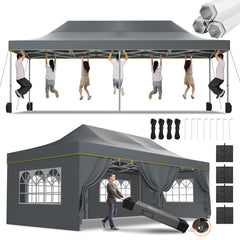 HOTEEL 13x26 Heavy Duty Pop Up Canopy,Instant Outdoor Gazebo with 6 Sidewalls, Commercial Grade Party Tent for Wedding Events, Hexagonal Frame,Black