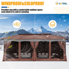 HOTEEL Gazebo 12x20 Heavy Duty Patio Gazebo with Mosquito Netting Deck Gazebo with Metal Steel Frame Large Screen Gazebo Tent Waterproof with Double Roof for Party, Backyard, Deck, Garden, Brown