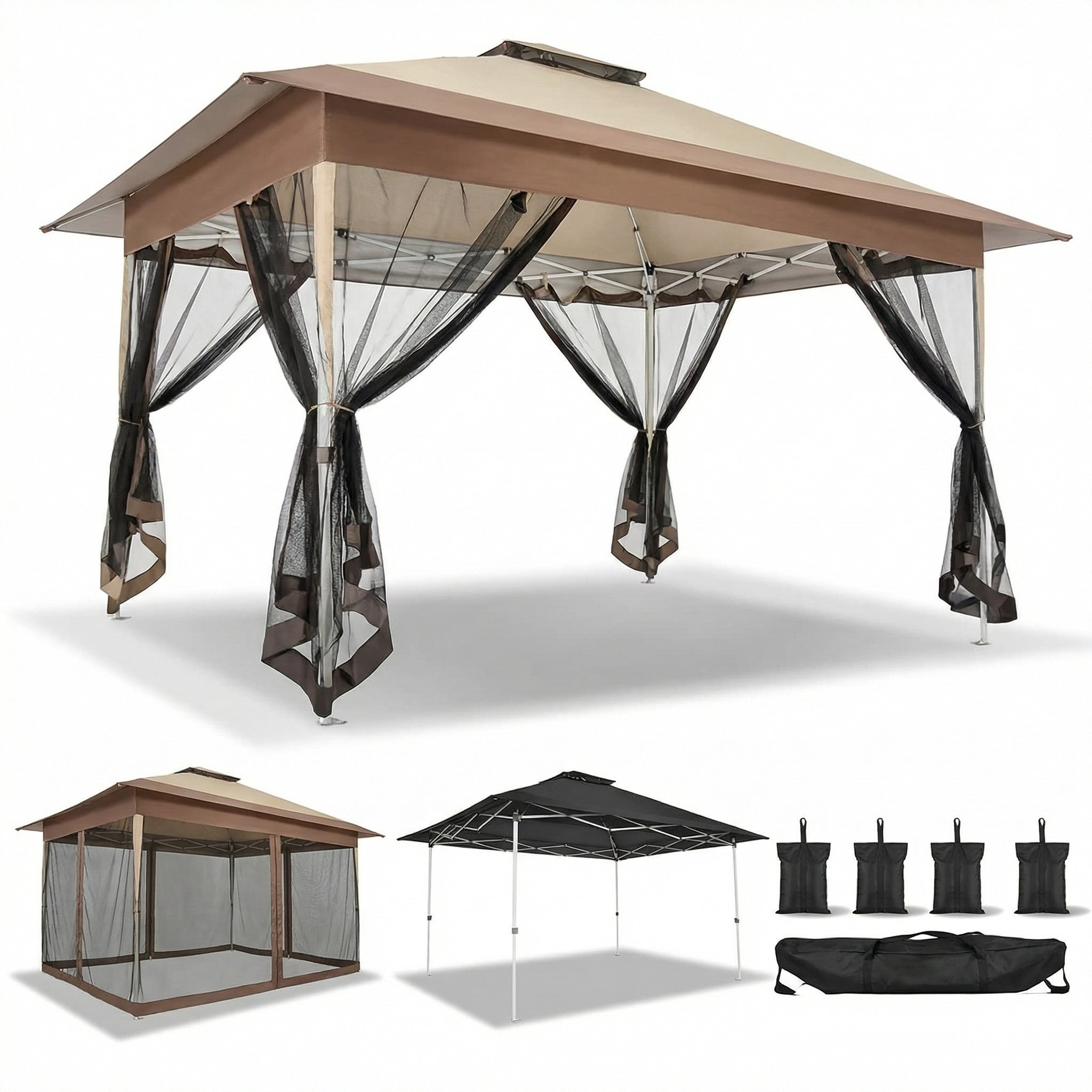 COBIZI 10¡®x15¡¯ Pop-Up Gazebo - Outdoor pop-up sunshade canopy tent, patio gazebo, shade canopy - Mesh tent with portable storage bag, suitable for camping, garden, terrace, backyard