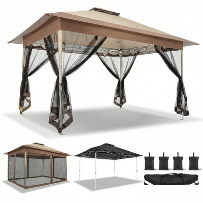COBIZI 10¡®x15¡¯ Pop-Up Gazebo - Outdoor pop-up sunshade canopy tent, patio gazebo, shade canopy - Mesh tent with portable storage bag, suitable for camping, garden, terrace, backyard