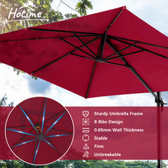 HOTEEL 10 Ft Patio Umbrella Outdoor Cantilever Square Umbrella Aluminum Offset Umbrella with Base, 360° Rotation，Burgundy