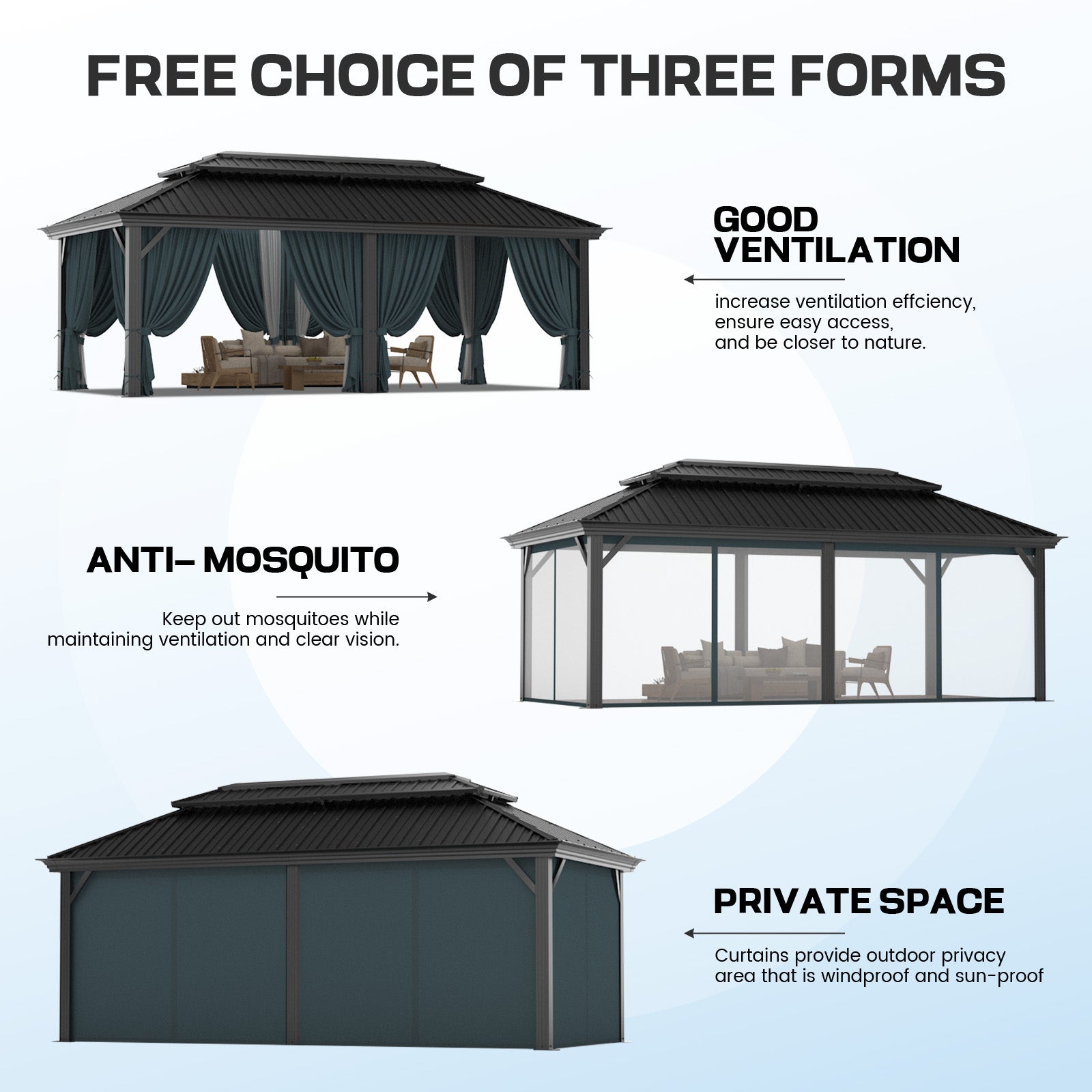 COBIZI 12'x20'  Heavy Duty Double HardTop Gazebo with Privacy Curtains & Netting, SPC91