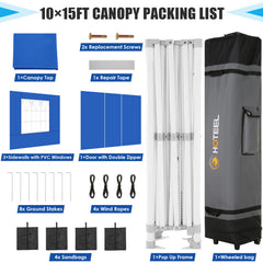 Hoteel 10x15 Heavy Duty Canopy Tent with 4 Sidewalls,Pop up Canopy for Parties Wedding,Commercial Easy up Gazebo with Roller Bag,UV 50+ &,Blue