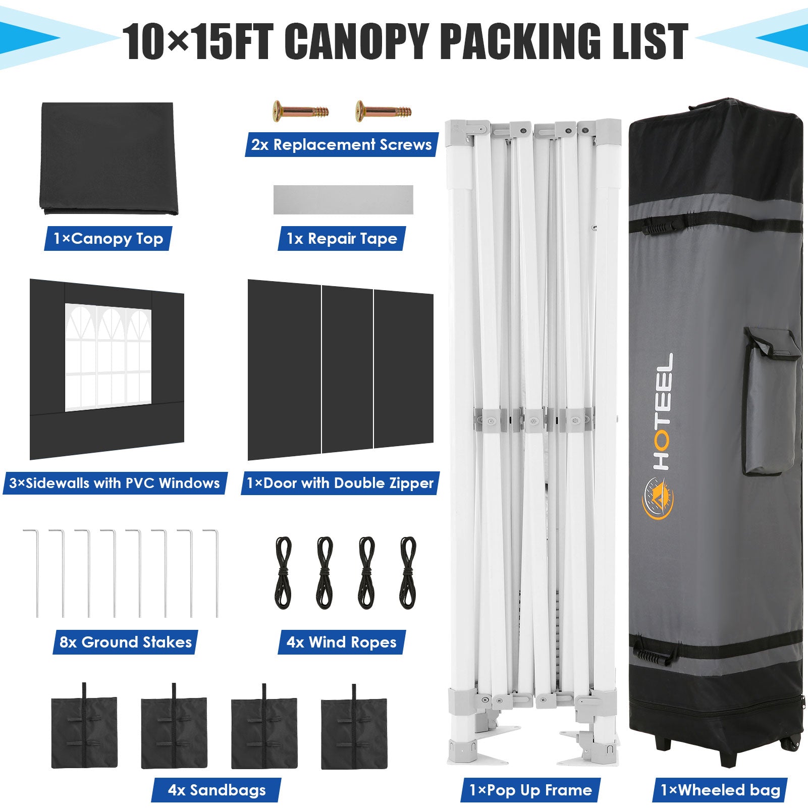 Hoteel 10'x15' Heavy Duty Canopy Tent with 4 Sidewalls,Pop up Canopy for Parties Wedding,Commercial Easy up Gazebo with Roller Bag,UV 50+&Waterproof