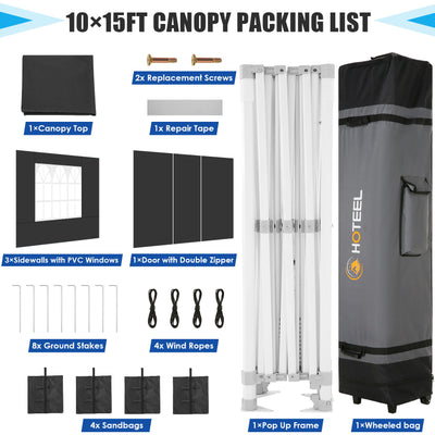 Hoteel 10'x15' Heavy Duty Canopy Tent with 4 Sidewalls,Pop up Canopy for Parties Wedding,Commercial Easy up Gazebo with Roller Bag,UV 50+&Waterproof