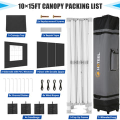Hoteel 10'x15' Heavy Duty Canopy Tent with 4 Sidewalls,Pop up Canopy for Parties Wedding,Commercial Easy up Gazebo with Roller Bag,UV 50+&Waterproof