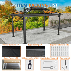 COBIZI 10'x15' Hardtop Gazebo with Heavy Duty Galvanized Steel Metal Roof, Patio Hard Top Gazebo with Curtains & Netting, Black SPC000274