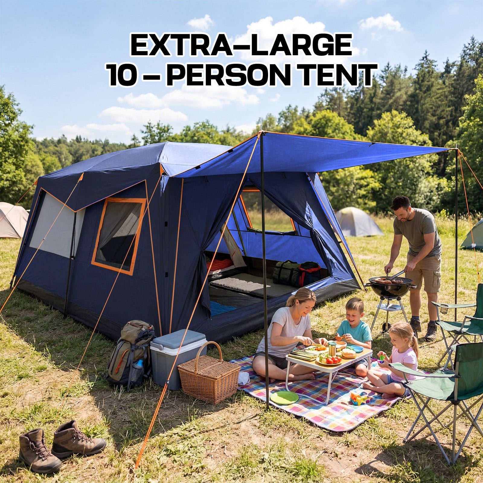 HOTEEL 10 Person Camping Tent Family Tents, Instant Cabin Tents, Family Cabin Multi Room Pop Up Tents Car Camping for Parties, Music Festival Tent, Big, Easy Up, Included Storage Pockets