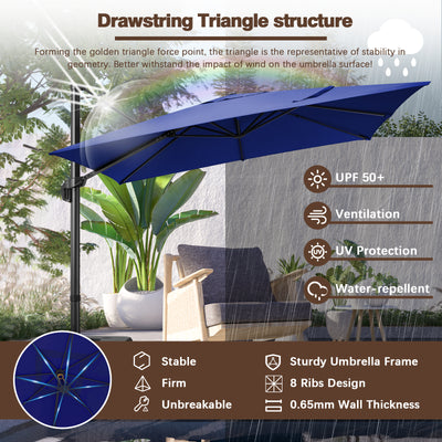 COBIZI 10x10ft Square Outdoor Patio Umbrella Cantilever Umbrella Large Offset Hanging Umbrella Aluminum Umbrella with 360¡ãRotation Adjustable Garden Pool Umbrella,Navy blue