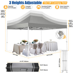 HOTEEL 10x15 Pop Up Canopy Tent Heavy Duty with 4 Sidewalls,Tents for Parties Outdoor Canopy Event Tent Wedding with Roller Bag,UV 50+ & Upgraded No Water Accumulation,Thick Hexagonal Legs