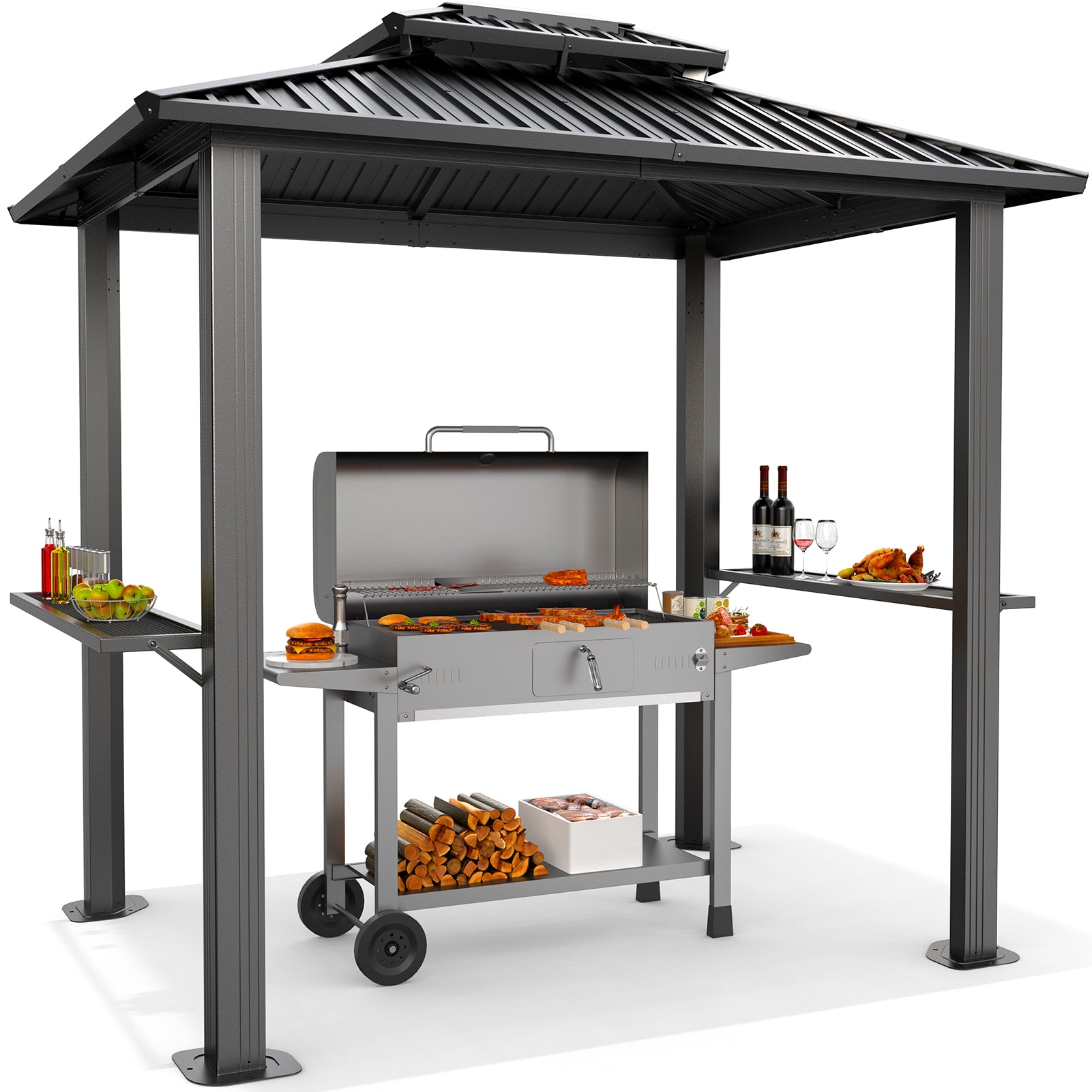 COBIZI 10'x12' Hard Top Grill Gazebo with 2 Side Shelves SPC224