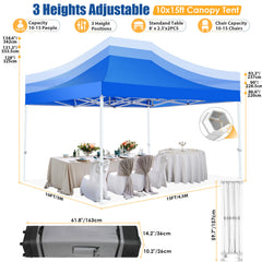 HOTEEL 10x15 Pop Up Canopy Tent Heavy Duty with 4 Sidewalls,Tents for Parties Outdoor Canopy Event Tent Wedding with Roller Bag,UV 50+ & Upgraded No Water Accumulation,Thick Hexagonal Legs