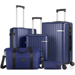 Hoteel 5 Piece Hardshell Luggage Set,Expandable PC+ABS Durable Suitcase,Hardside Lightweight Suitcase with TSA Lock Spinner Wheels,Navy Blue