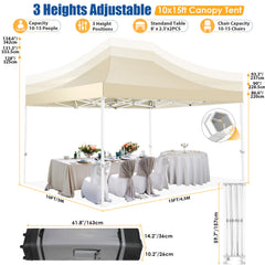 HOTEEL 10x15 Pop Up Canopy Tent Heavy Duty with 4 Sidewalls,Tents for Parties Outdoor Canopy Event Tent Wedding with Roller Bag,UV 50+ & Upgraded No Water Accumulation,Thick Hexagonal Legs