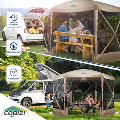 HOTEEL 12'x12' Pop Up Gazebo Outdoor Canopy Camping Tent with Mosquito Netting Walls, Waterproof, UV Resistant, Easy Set-up Party Tent for Shade and Rain, with Carry bag, Ground Spike, Beige