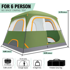 COBIZI 6 Person Tent for Camping, Easy Setup Camping Tent with Rainfly & Screen Windows for Camping/Traveling/Family Gathering/Hiking/Beach
