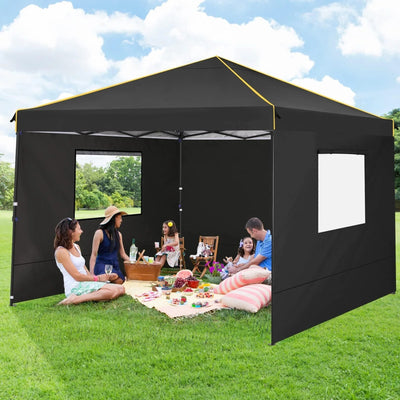 HOTEEL 10' x 10' Outdoor Canopy Party Tent EZ Pop up Canopy Portable Commercial Instant Canopy Shelter Tent Waterproof Gazebo with 4 Sidewalls & Carry Bag,Stakes & Ropes,Black