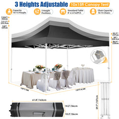 HOTEEL 10x15 Pop Up Canopy Tent Heavy Duty with 4 Sidewalls,Tents for Parties Outdoor Canopy Event Tent Wedding with Roller Bag,UV 50+ & Upgraded No Water Accumulation,Thick Hexagonal Legs