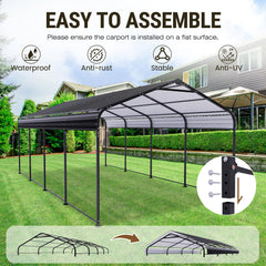 HOTEEL 12X20 FT Outdoor Carport, Galvanized Metal Heavy Duty Garage Car Storage Shelter, Metal Carport Upgraded Extra Large Garage