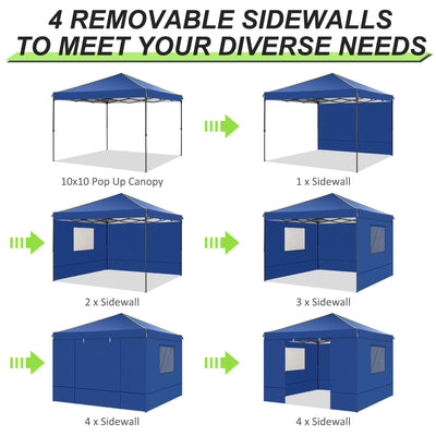 HOTEEL 10' x 10' Outdoor Canopy Party Tent EZ Pop Up Canopy Portable Commercial Instant Canopy Shelter Tent Waterproof Gazebo with 4 Sidewalls & Carry Bag,Stakes & Ropes