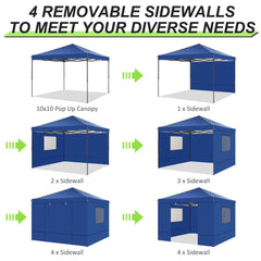 HOTEEL 10' x 10' Outdoor Canopy Party Tent EZ Pop Up Canopy Portable Commercial Instant Canopy Shelter Tent Waterproof Gazebo with 4 Sidewalls & Carry Bag,Stakes & Ropes