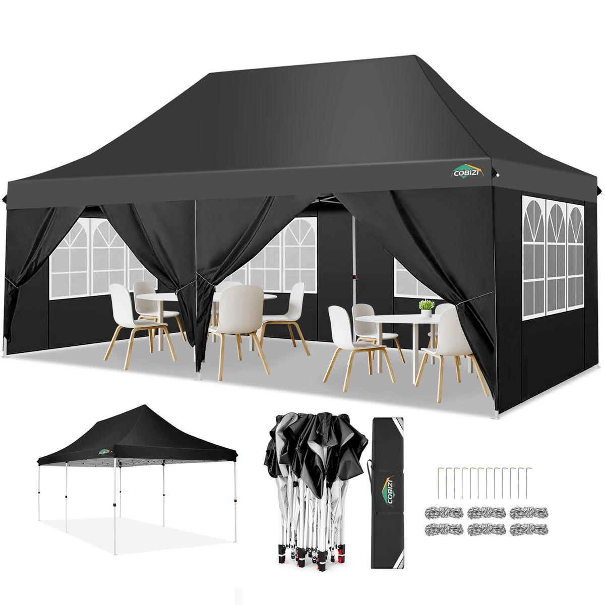 COBIZI 10'x20' Pop Up Waterproof Party Tent Canopy with 6 Removable Sidewalls AMA5924