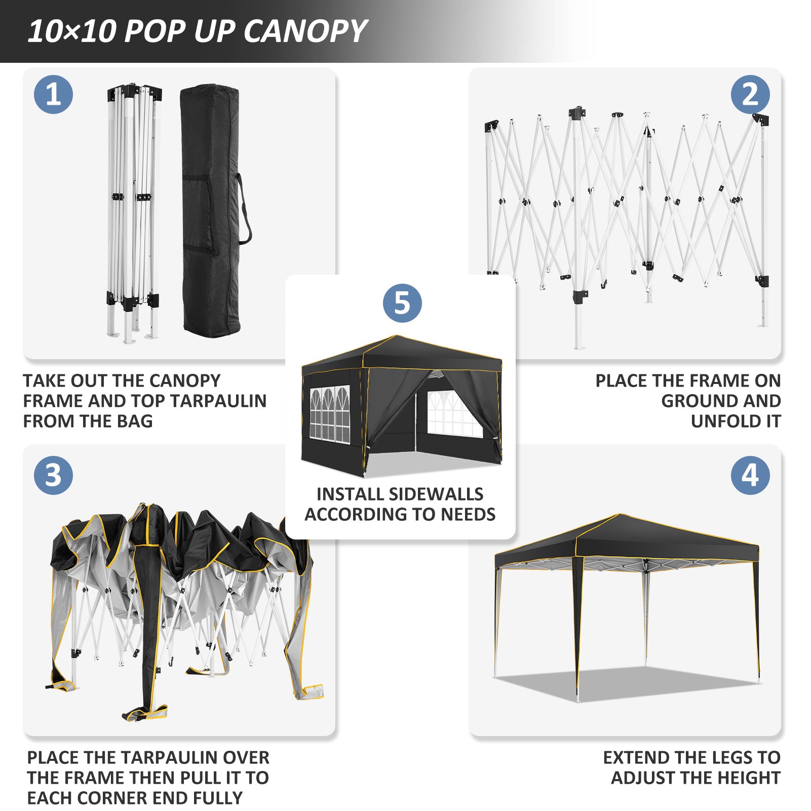 HOTEEL Pop up Canopy Tent 10x10 Commercial Instant Canopy with 4 Sidewalls & Carry Bag,Portable Tent for Parties Beach Camping Party Event Shelter Sun Shade