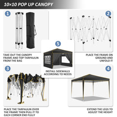HOTEEL Pop up Canopy Tent 10x10 Commercial Instant Canopy with 4 Sidewalls & Carry Bag,Portable Tent for Parties Beach Camping Party Event Shelter Sun Shade