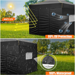 HOTEEL 10' x 10' Outdoor Canopy Party Tent EZ Pop up Canopy Portable Commercial Instant Canopy Shelter Tent Waterproof Gazebo with 4 Sidewalls & Carry Bag,Stakes & Ropes