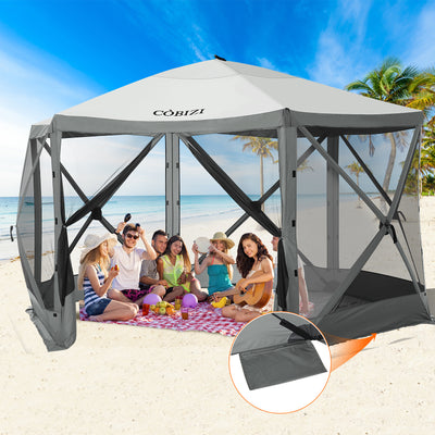 Hoteel 12x12ft Pop-up Gazebo EZ Set-up Camping Canopy Tent with 6 Sides Mosquito Netting, Waterproof, UV Resistant, Portable Screen House Room, Outdoor Party Tent with Carry bag, Ground Spike, Khaki