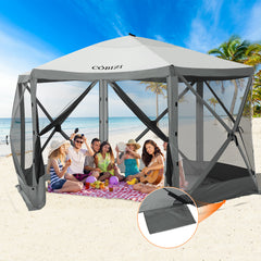Hoteel 12x12ft Pop-up Gazebo EZ Set-up Camping Canopy Tent with 6 Sides Mosquito Netting, Waterproof, UV Resistant, Portable Screen House Room, Outdoor Party Tent with Carry bag, Ground Spike, Khaki