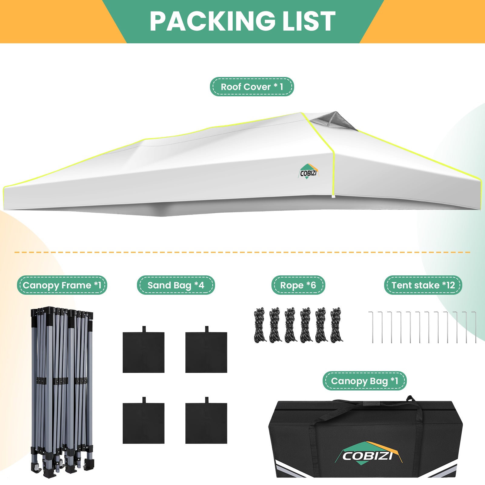COBIZI 10'x20' Pop up Canopy Tent Easy up Canopy with Air Vent,Reflective Strip,4 Sandbags SPC000120