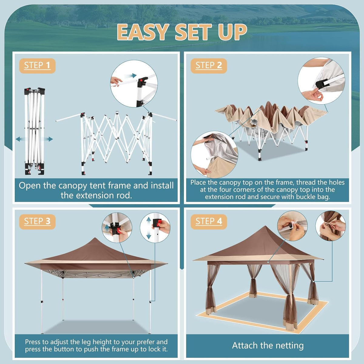COBIZI 12'x12' Pop-up Gazebo Canopy, Durable Gazing Pavilion with Mosquito Netting SPC149