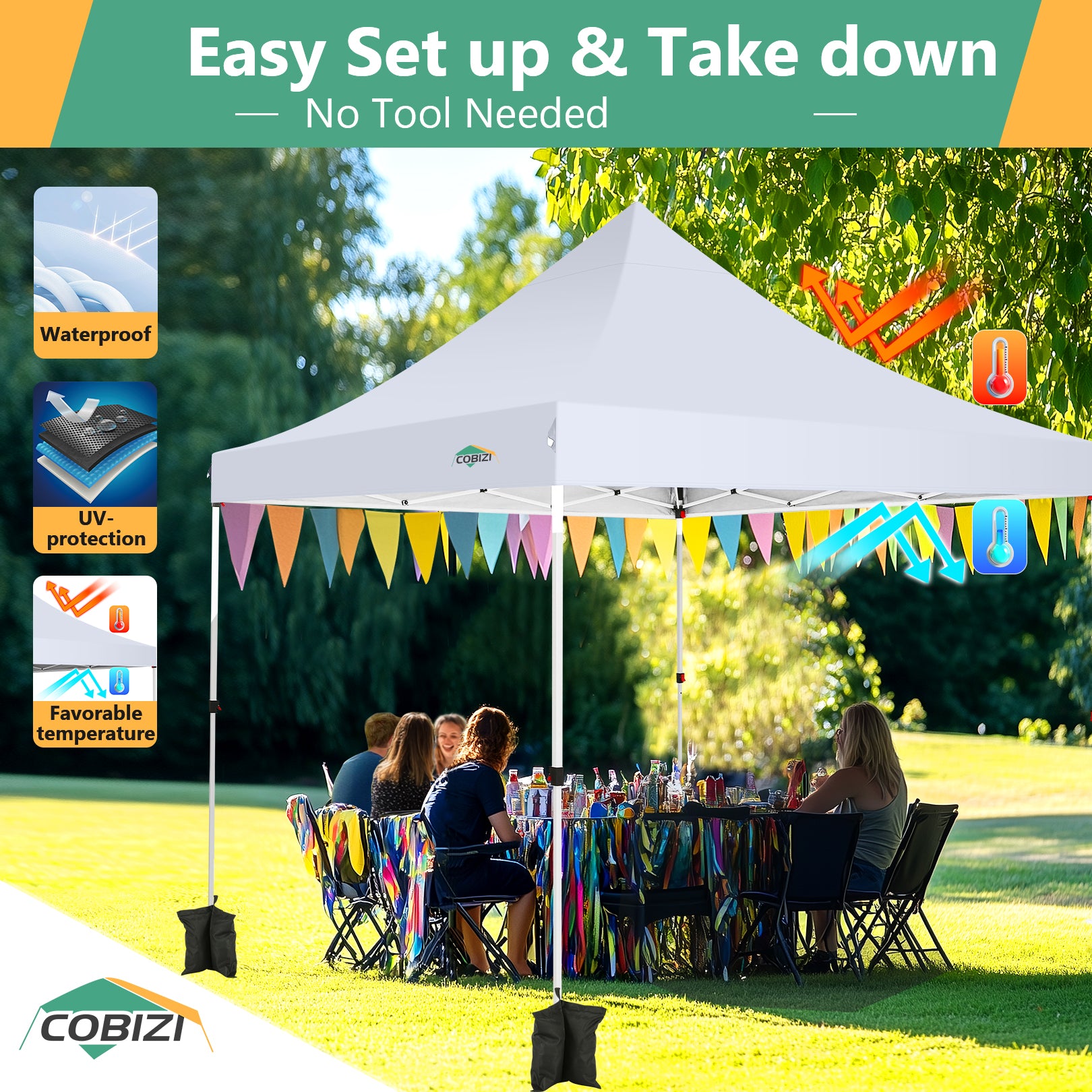 COBIZI Pop-Up-Überdachungs-Pavillon für den Außenbereich, 3,6 x 2,5 m, mit 4 Sandsäcken