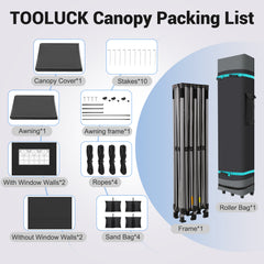 COBIZI 10X20 ft Canopy with Extended Awning, Heavy Duty EZ Pop up Folding Canopy Tent with Roller Bag, Rainproof&Sunproof Awning Gazebo Shelter for Party Events, Market, Vendor