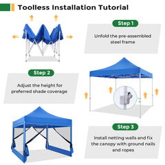COBIZI 10'x10' Heavy Duty Canopy Tent, Pop up Gazebo with Netting Screened ,Waterproof Ez up Canopy with Sidewalls, Outdoor Instant Party Tent for Backyard,Blue