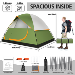 COBIZI 4 Person Tent for Camping, Easy Setup Camping Tent with Rainfly & Screen Windows for Camping/Traveling/Family Gathering/Hiking/Beach