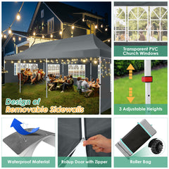 Hoteel 10'x30' Pop up Canopy, Pop up Party Tent with 6 Removable Sidewalls, Outdoor Event Gazebo, Commercial Canopy Tents for Parties Wedding, Gray