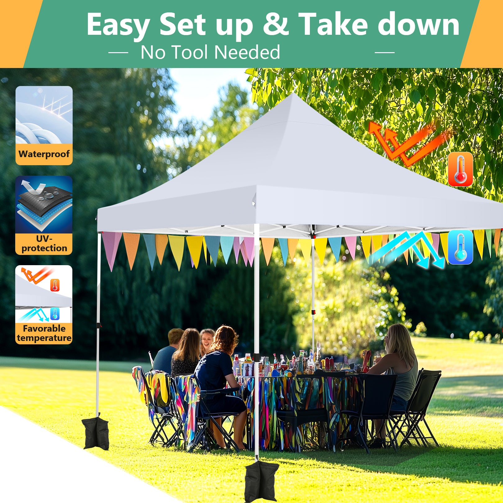 Hoteel 10'x10' Pop Up Canopy Tent with 3 Sidewalls, Outdoor Canopy Tent Waterproof Pop Up Backyard Canopy Portable Party Commercial Instant Canopy Shelter Tent Gazebo for Wedding Camping, White