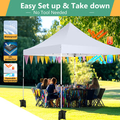 Hoteel 10'x10' Pop Up Canopy Tent with 3 Sidewalls, Outdoor Canopy Tent Waterproof Pop Up Backyard Canopy Portable Party Commercial Instant Canopy Shelter Tent Gazebo for Wedding Camping, White